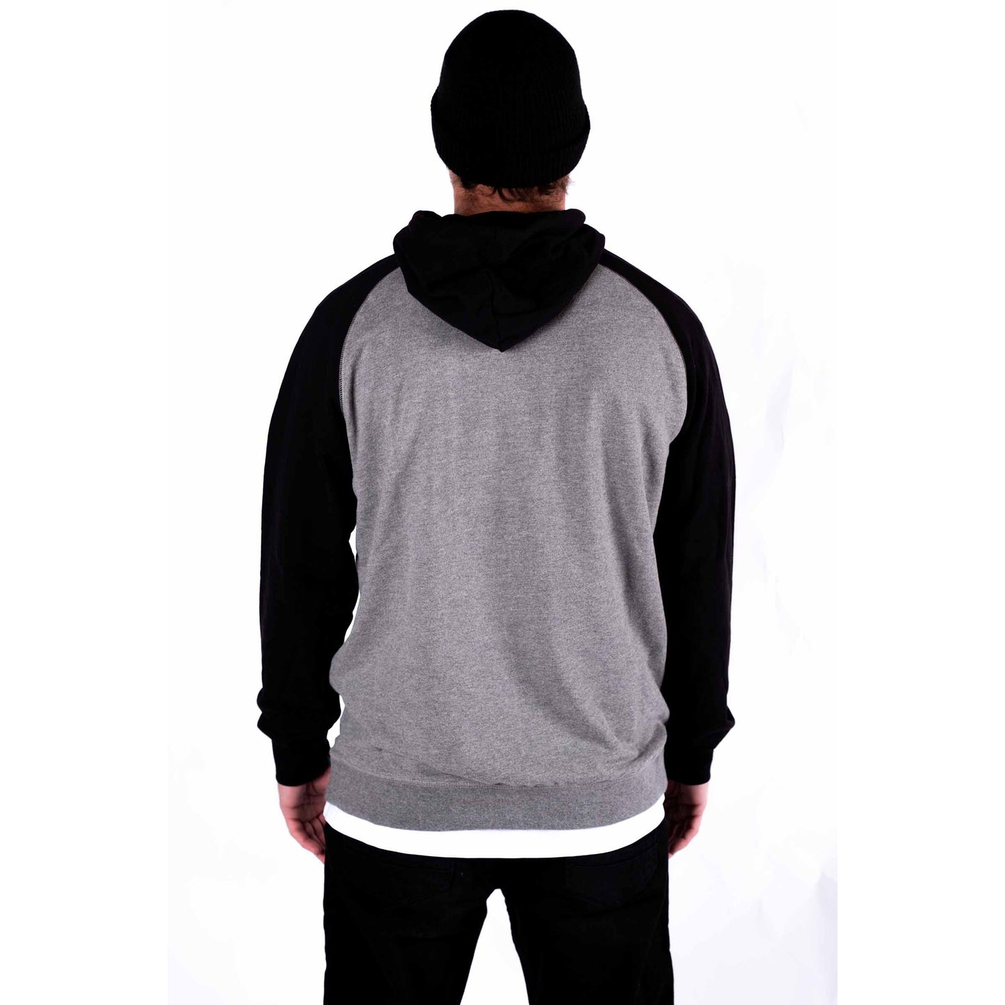 Hoodie  - Essential Range - Grey Black Raglan Sleeve- Smaller Fit