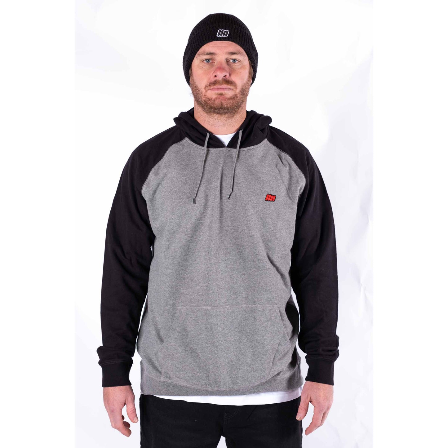 Hoodie - Essential Range - Grey Black Raglan Sleeve- Smaller Fit