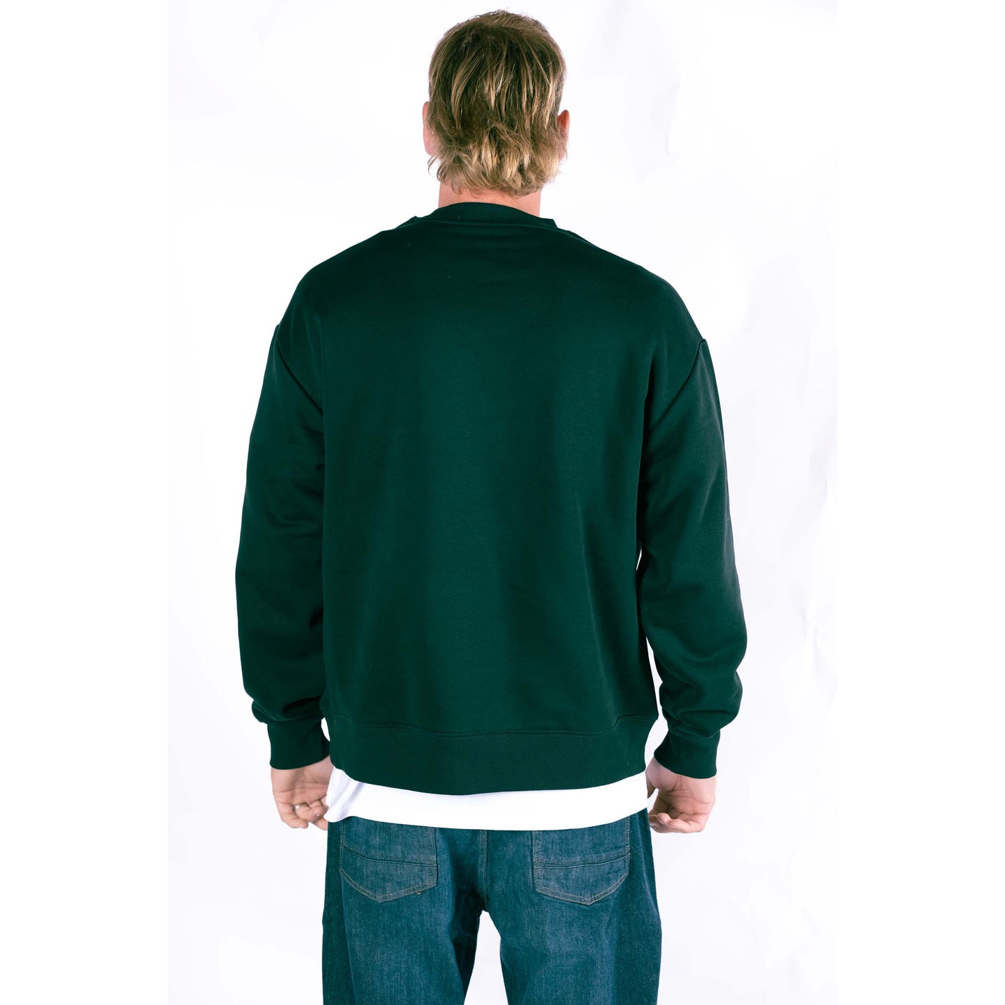 Drop-Shoulder Heavy Crew - Essentials Range - Forest Green - Relaxed Fit