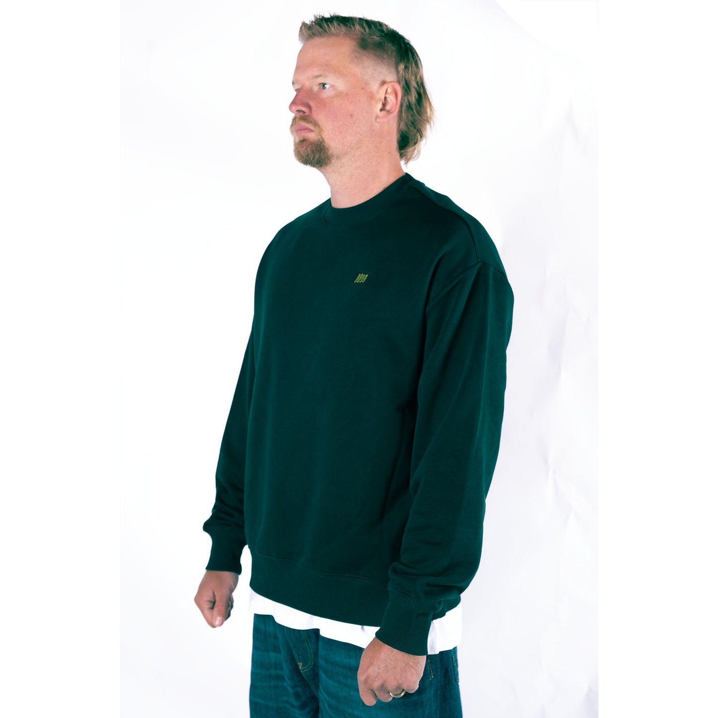 Drop-Shoulder Heavy Crew -  Essentials Range -  Forest Green - Relaxed Fit