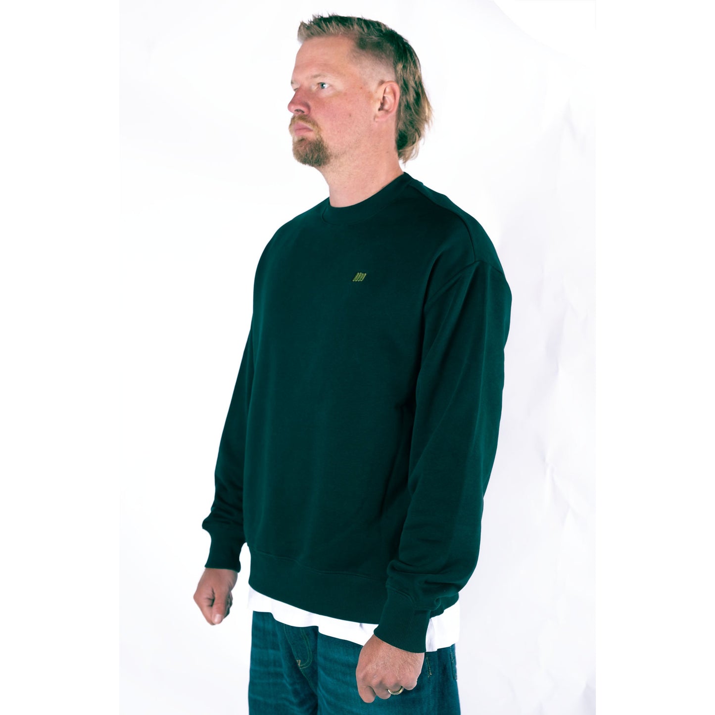 Drop-Shoulder Heavy Crew - Essentials Range - Forest Green - Relaxed Fit