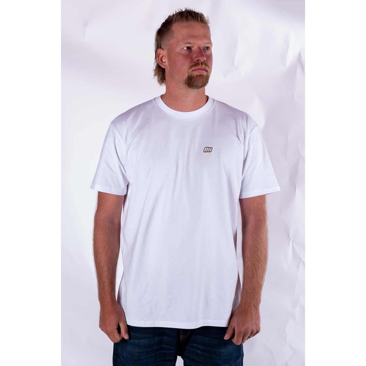 Essentials Line - White (light brown embroidery) - Premium Tee