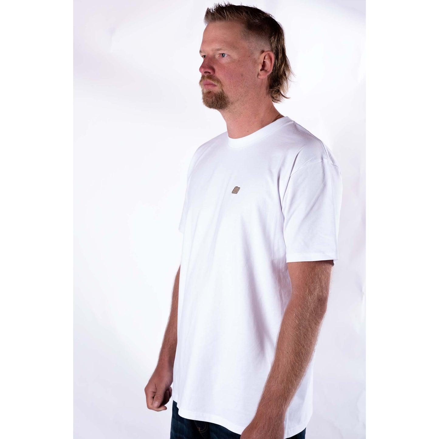 Essentials Tee - White (light brown embroidery) - Standard Fit