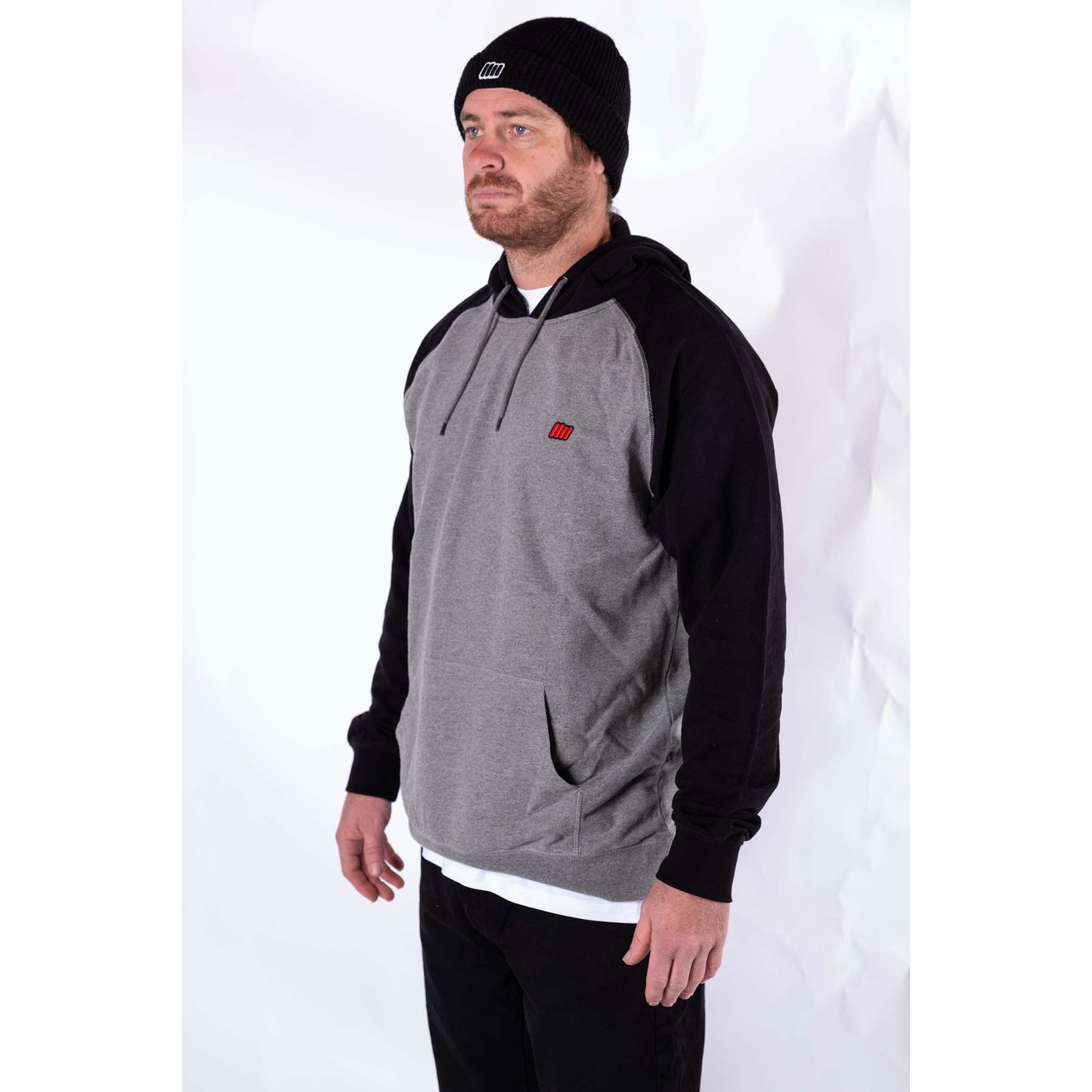 Hoodie - Essential Range - Grey Black Raglan Sleeve- Smaller Fit