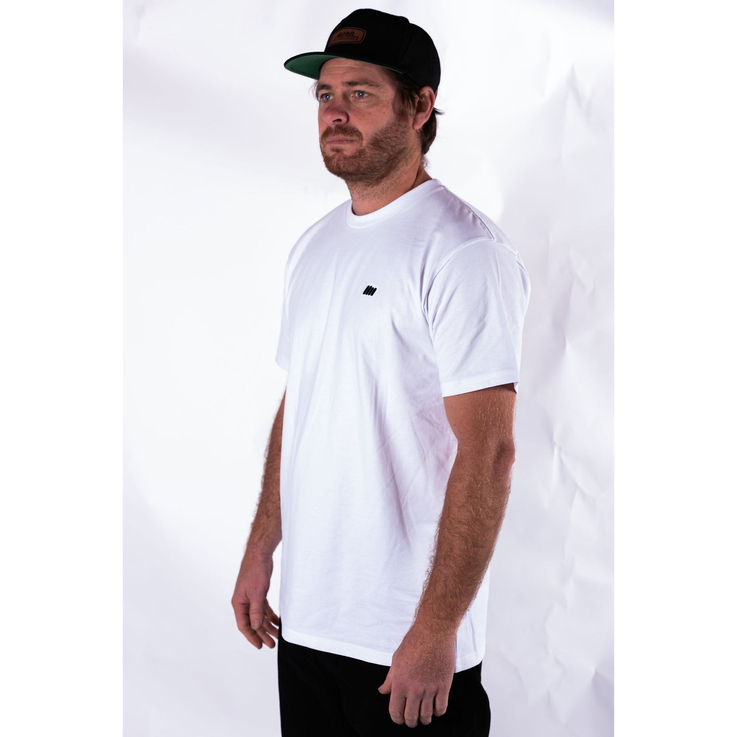 Essentials Tee - White (black emb)- Standard Fit