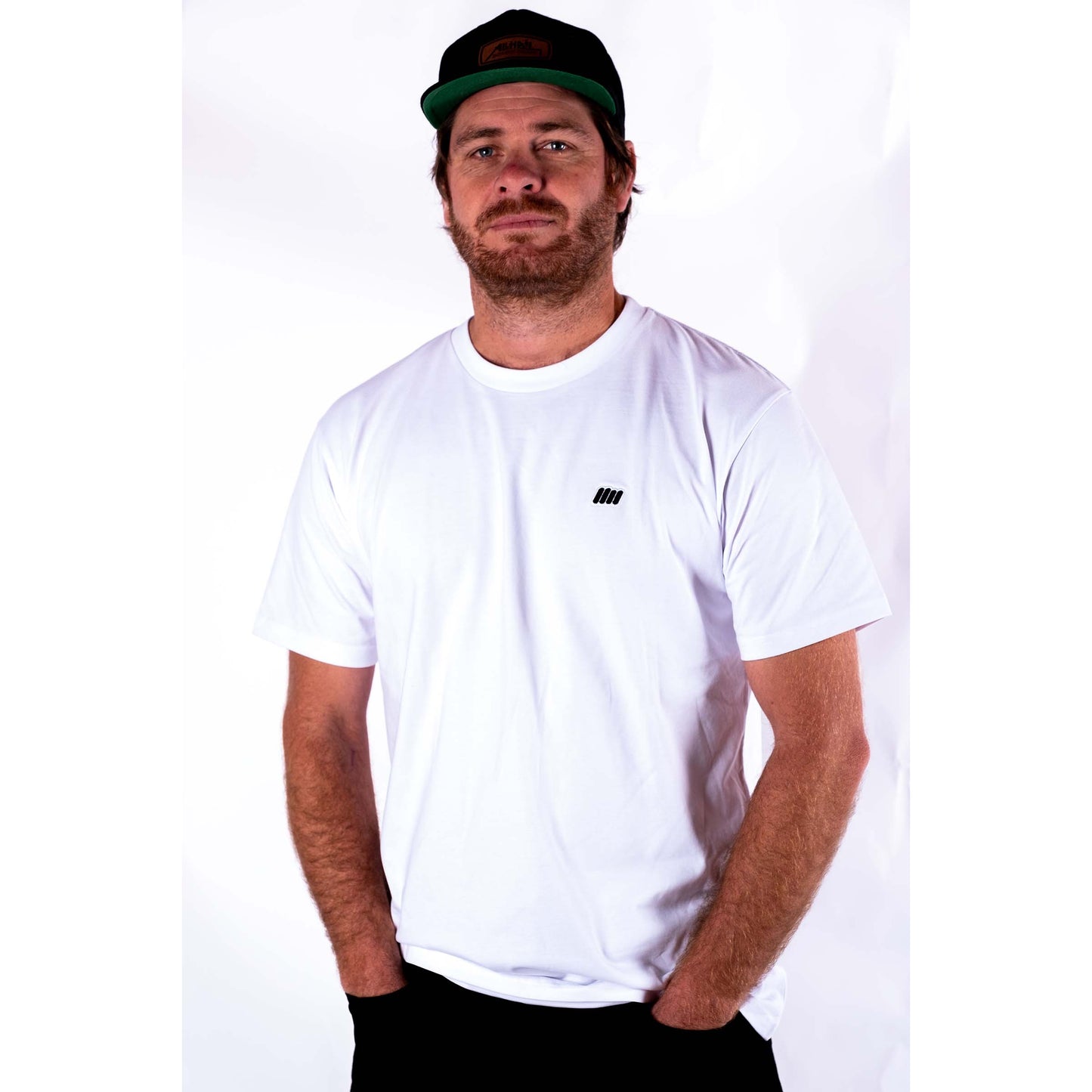 Essentials Tee - White (black emb)- Standard Fit